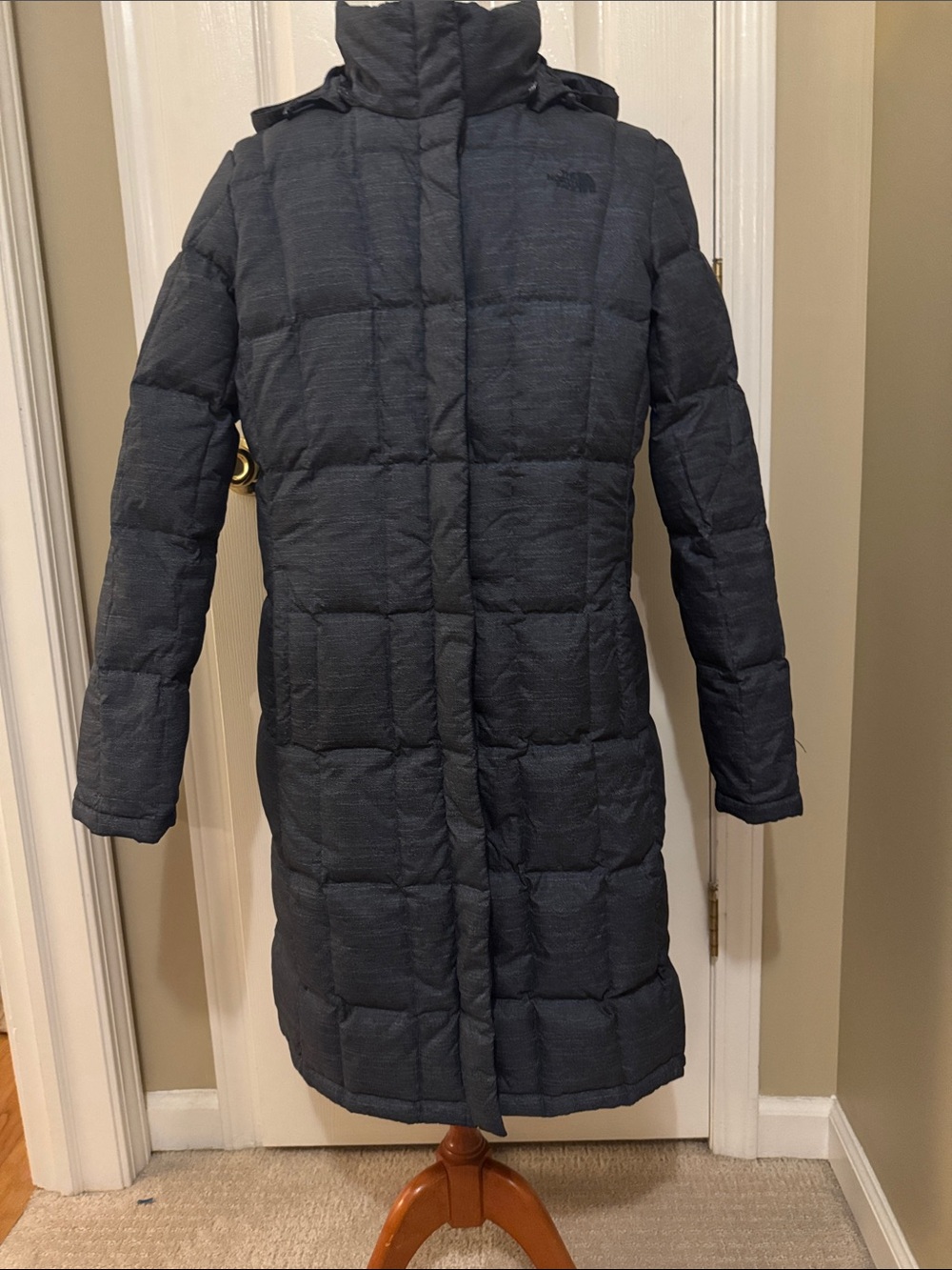 The North Face Women's Long Quilted Puffer Coat in blue